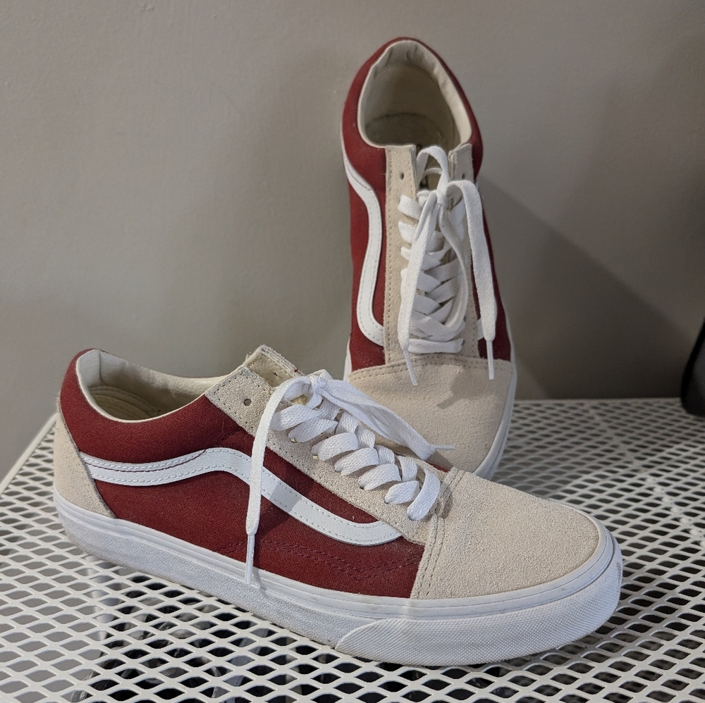 Red and White Low-Top Sneakers